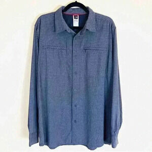 The North Face Gray Plaid Outdoor Fishing Hiking Zip Pocket Button Shirt Size L